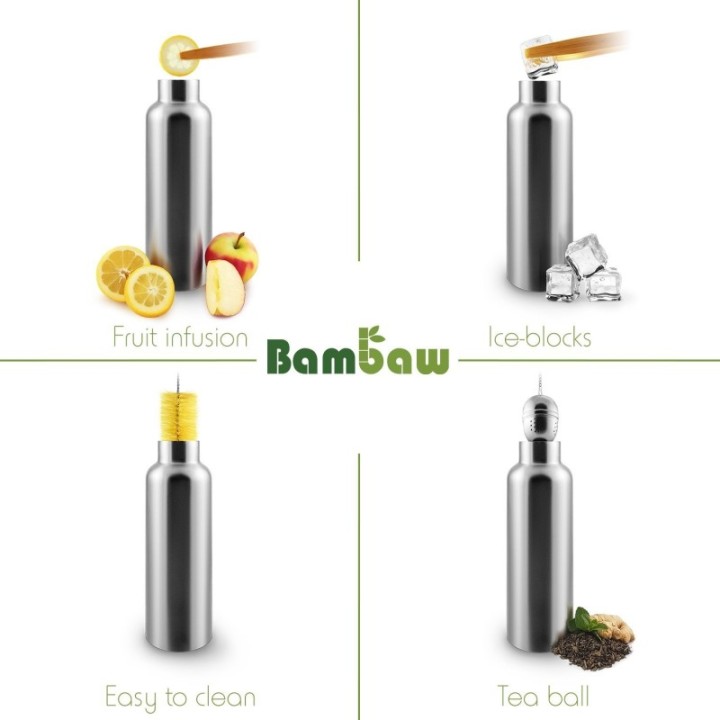 Bouteille isotherme en inox avec bouchon en bambou - MOD - Bambaw