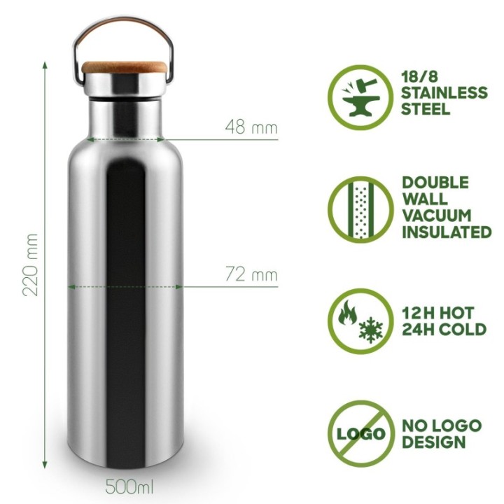 Isothermische Edelstahlflasche mit Bambusverschluss - 500ml - Bambaw