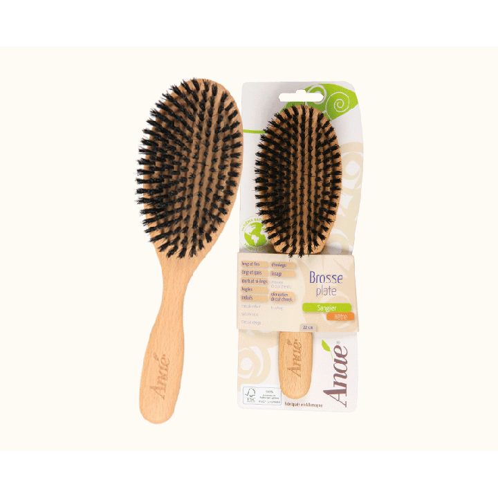 Brosse plate en hêtre avec poil en sanglier - 22cm - Anaé