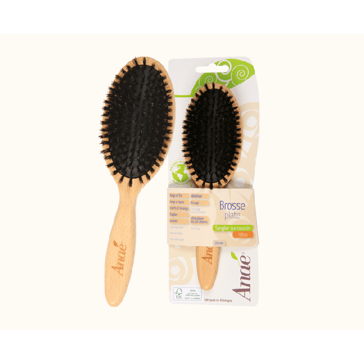 Brosse plate à coussin en hêtre avec poil en sanglier - 22cm - Anaé