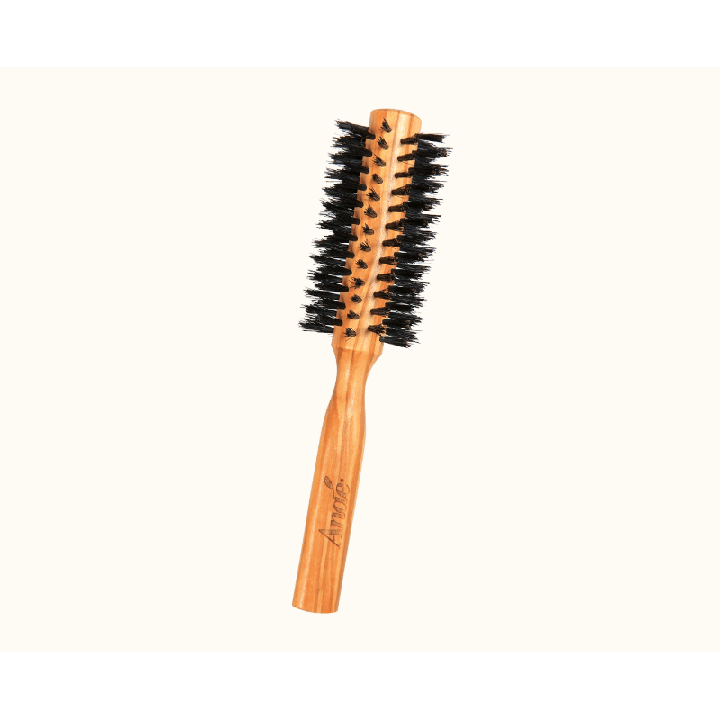 Spazzola rotonda in legno d'ulivo con peli di cinghiale - 21cm - Anaé