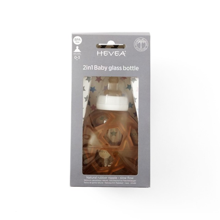 Flasche aus Borosilikatglas mit Sauger und Naturkautschukschutz - 120 ml - Hevea