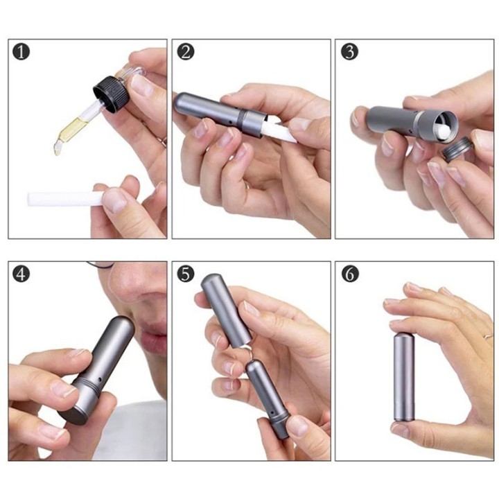 Inhalateur d'huiles essentielles INALIA en aluminium, avec mèche en coton, Gris - 1pce - InnoBiz