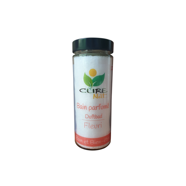 Sale da bagno profumato, Fiorito, Rosa e sale di epsom - Vaso di vetro da 550g - Curenat