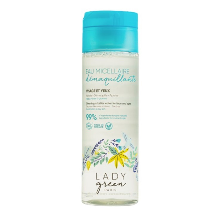 Acqua micellare detergente BIO - Detergente organico - Deterge, toglie il trucco, lenisce - 200ml - Lady Green PARIS