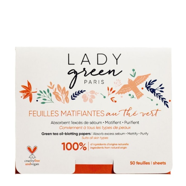 Reifungsfähige Blätter mit grünem Tee - Absorbiert überschüssigen Talg, Reifend, Reinigend - 50 Blätter - Lady Green