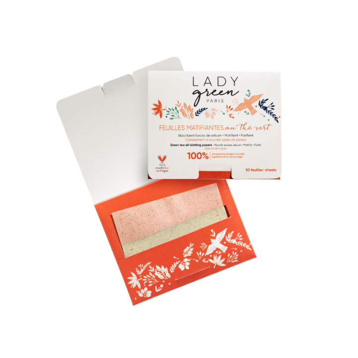 Reifungsfähige Blätter mit grünem Tee - Absorbiert überschüssigen Talg, Reifend, Reinigend - 50 Blätter - Lady Green