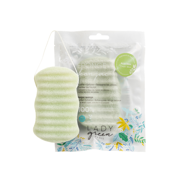 Éponge Konjac pour le corps à l'Aloe vera - Purifie, exfolie, resserre les pores - Lady Green