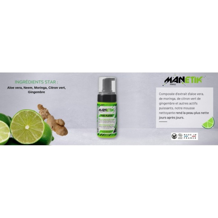 PURE PLAYER, Reinigungsschaum - Reinigt, tonisiert, scheuert - 100ml - ManEtik