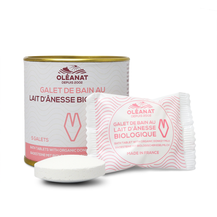 Ciottolo biologico da bagno effervescente con latte d'asino - 5x 25g - Oléanat