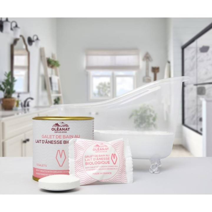 Ciottolo biologico da bagno effervescente con latte d'asino - 5x 25g - Oléanat