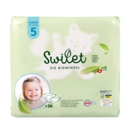 Pannolini bio, 100% svizzeri - Taglia 5, Junior (da 12 a 25kg) - 36pz - Swilet