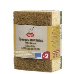 Lot d'éponges verte (grattantes) + Marron (délicates) - En PET et cellulose végétale - 2 pièces - La Droguerie écologique