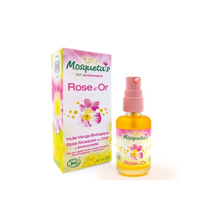 Rose d’Or, Huile Vierge de Rose Musquée Bio + Immortelle Bio - 30ml - Mosqueta's
