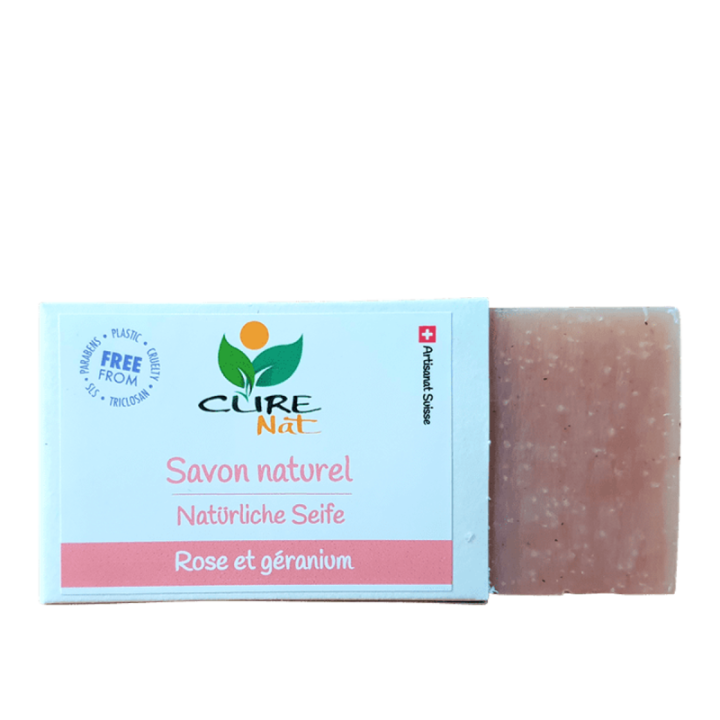 Sapone naturale svizzero artigianale, Rosa e geranio - 95g - Curenat