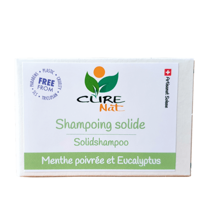 Shampoing Solide artisanal suisse, Menthe poivrée et Eucalyptus - 95g - Curenat