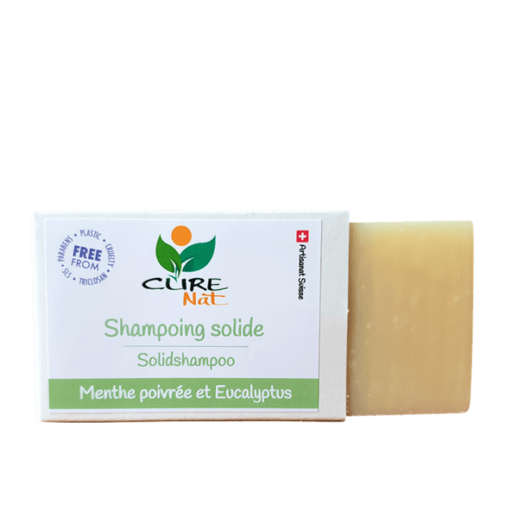 Shampoing Solide artisanal suisse, Menthe poivrée et Eucalyptus - 95g - Curenat