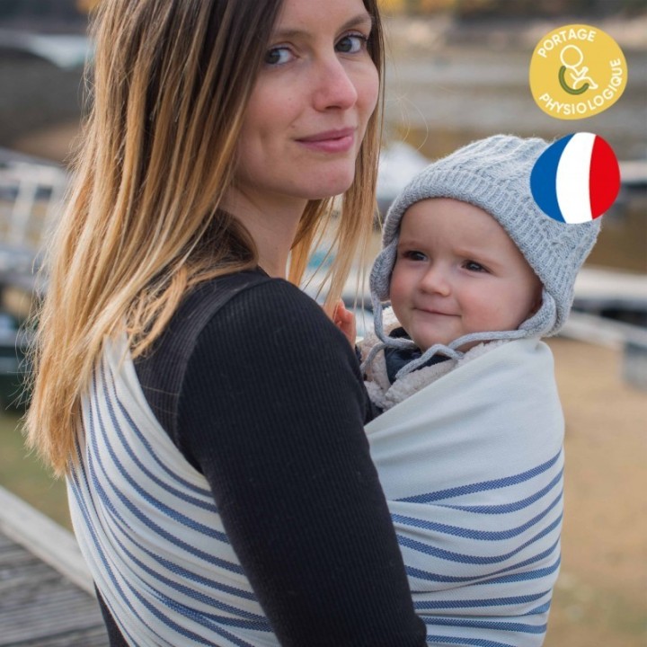 Écharpe de portage bébé en coton BIO sans nœud -  My SLING rayé , Malo - NéoBulle