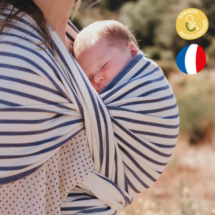 Écharpe de portage bébé en coton BIO - La Classique, rayée, Malo, 3.60m - NéoBulle