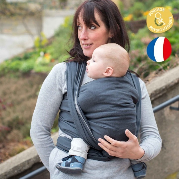 Imbragatura per bambini in cotone biologico - La Classique, tinta unita, Antracite, 4,10m - NéoBulle
