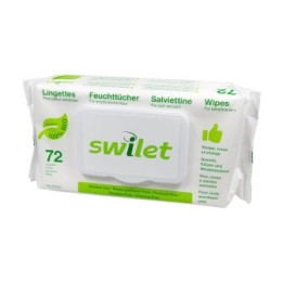 Salviette umide biologiche, 100% biodegradabili per viso, corpo e cambio pannolino - 18x10cm, 72pcs - Swilet