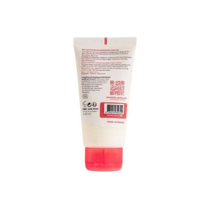 Crème mains nutrition 4h, Aloe, Karité et Citron - 50ml - Lady Green
