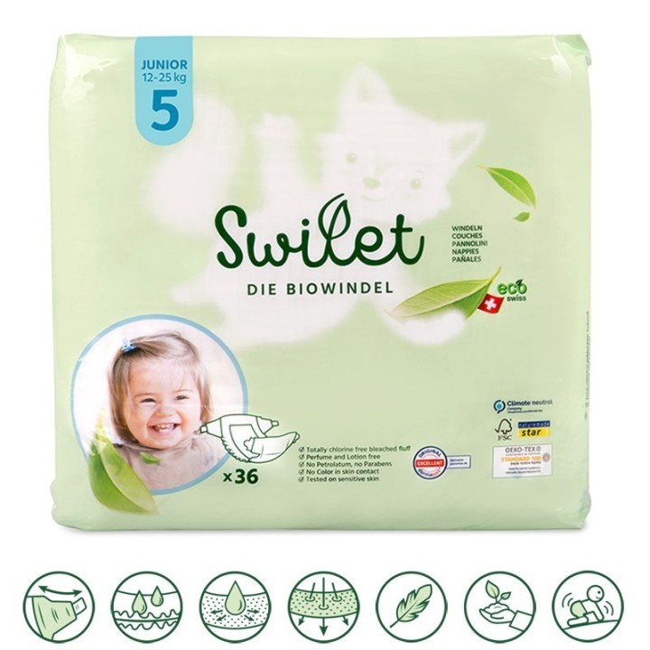 Die Biowindel - Gr. 5, XL (12-25 kg) - 36 Stk Beutel  - Swilet